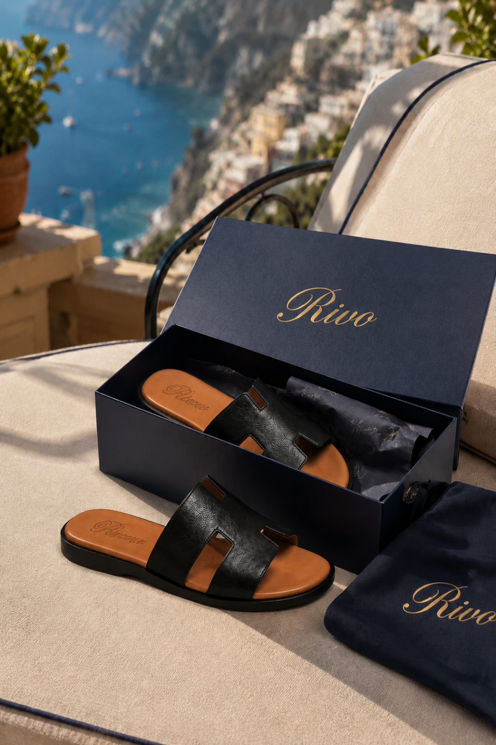 Bellagio Leather Sandal Black Tan