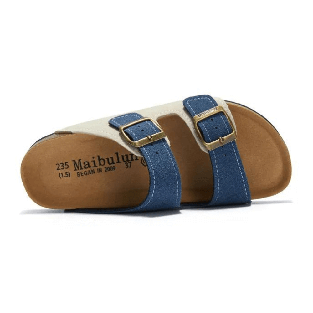 Maibulun Suede Sandals - Cream and Blue