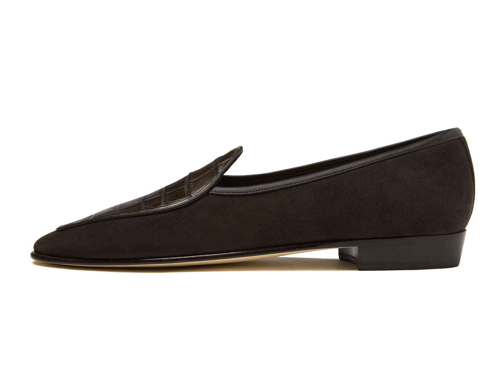 Sagan Classic Precious Leather Loafers in Dark Brown Suede and Crocodile