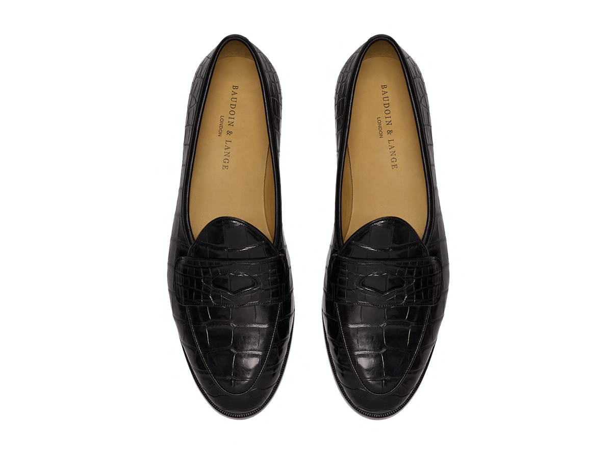 Sagan Ginkgo Precious Leather Loafers in Obsidian Black Crocodile