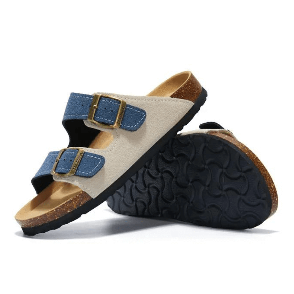 Maibulun Suede Sandals - Cream and Blue